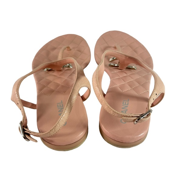 CHANEL Pink Quilted Leather Diamond Beach CC Quilted Thong Ankle Strap 37-7US - Picture 10 of 12